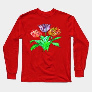 Tulip Trio Colorful Artistic Flowers Vector Long Sleeve T-Shirt